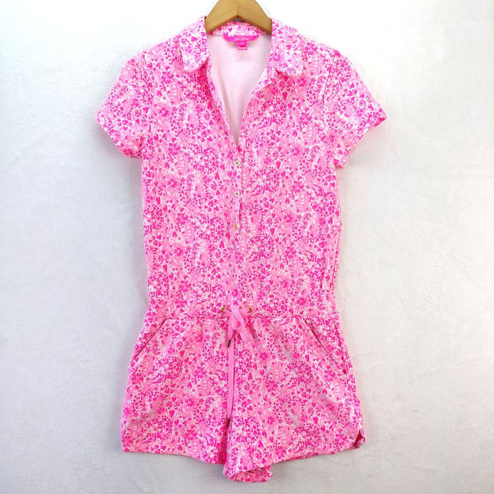 Lilly Pulitzer Romper Womens Small Pink Jorgie Floral Terry Coverup Beach Resort